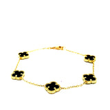 Pulsera (trébol negro onix) en oro amarillo 10kt. 18CM