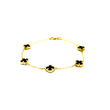 Pulsera (trébol negro onix) en oro amarillo 10kt. 18CM