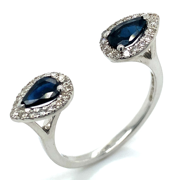 Anillo de Zafiros con Diamantes en oro blanco 14k.