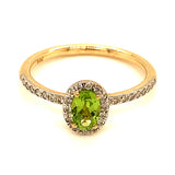Anillo de Peridoto con diamantes en oro amarillo 14k.