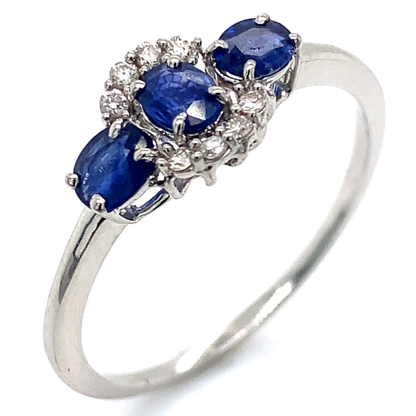 Anillo de Zafiros con Diamantes en oro blanco 14k.