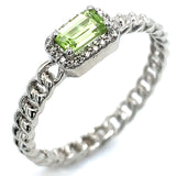 Anillo de Peridoto con diamantes en oro blanco 14k.