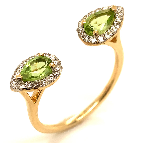 Anillo de Peridoto con diamantes en oro amarillo 14k.