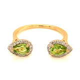 Anillo de Peridoto con diamantes en oro amarillo 14k.