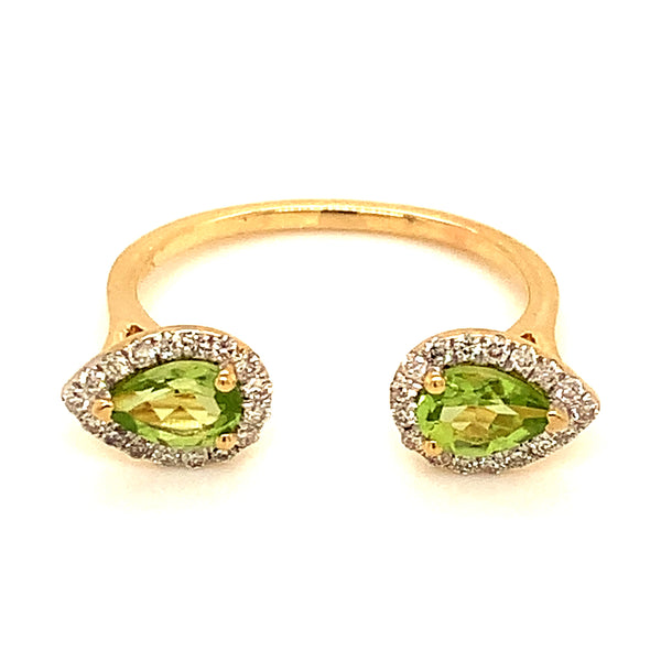 Anillo de Peridoto con diamantes en oro amarillo 14k.