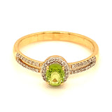 Anillo de Peridoto con diamantes en oro amarillo 14k.