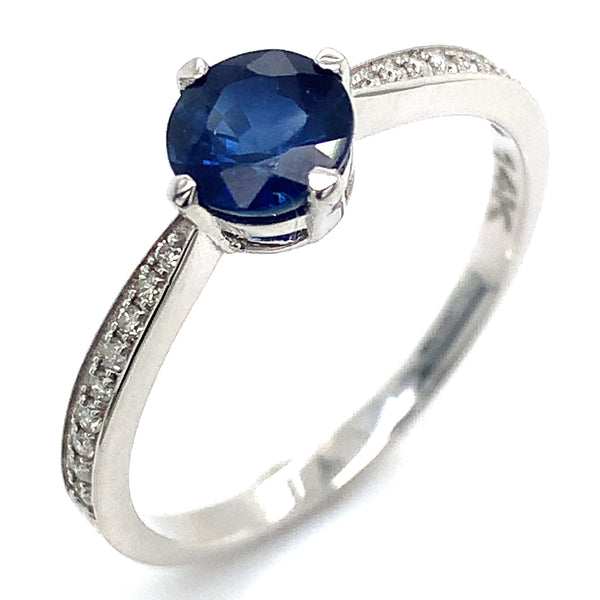 Anillo de Zafiro con Diamantes en oro blanco 14k.