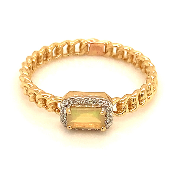 Anillo de Ópalo con diamantes en oro amarillo 14k.