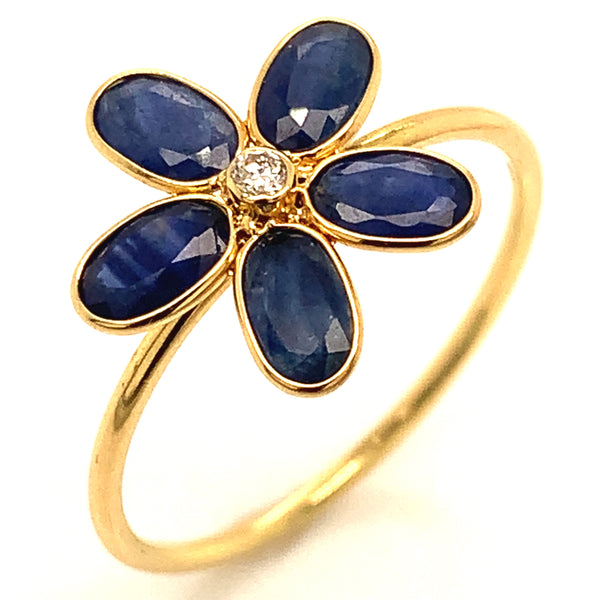 Anillo de Zafiros con diamantes en oro amarillo 18k.