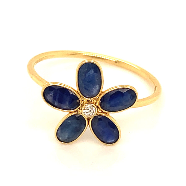 Anillo de Zafiros con diamantes en oro amarillo 18k.