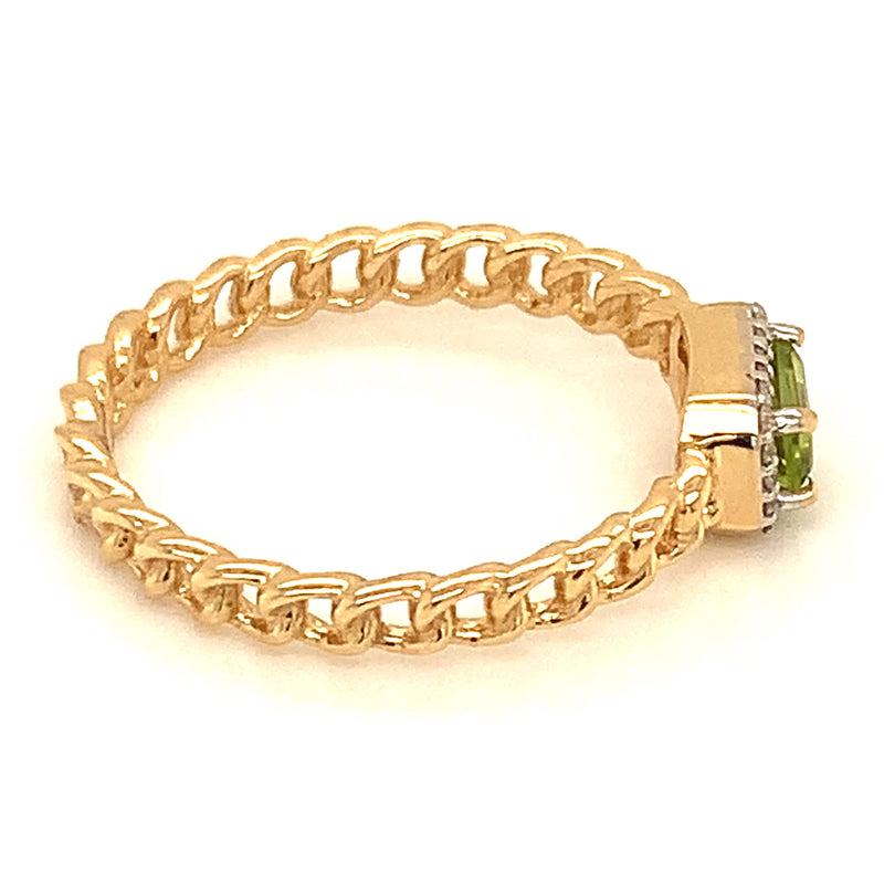 Anillo de Peridoto con diamantes en oro amarillo 14k.