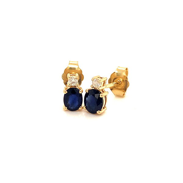 Aretes con Zafiros con diamantes en oro amarillo 14k.