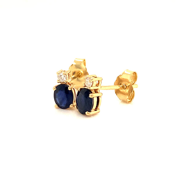 Aretes con Zafiros con diamantes en oro amarillo 14k.