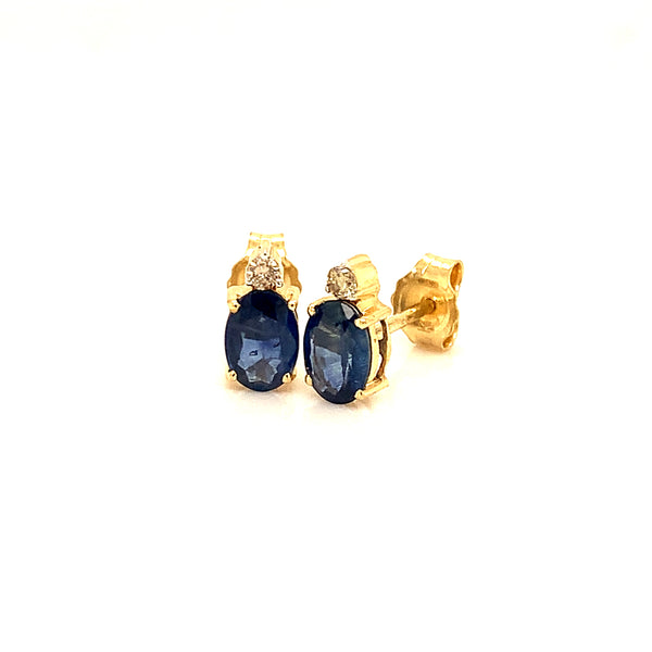 Aretes con Zafiros con diamantes en oro amarillo 14k.