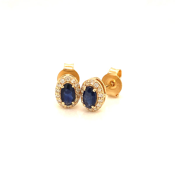 Aretes con Zafiros con diamantes en oro amarillo 14k.