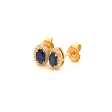 Aretes con Zafiros con diamantes en oro amarillo 14k.