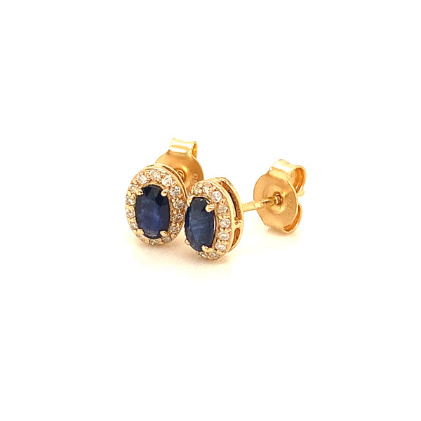 Aretes con Zafiros con diamantes en oro amarillo 14k.