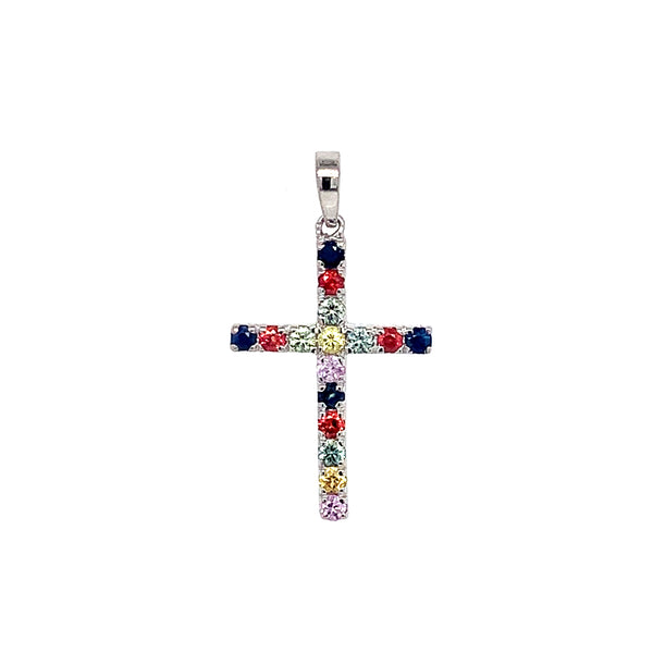 Dije de Zafiros Multicolor en oro blanco 14k.