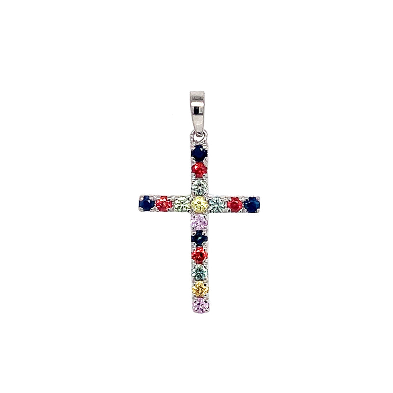 Dije de zafiros multicolor en oro blanco 14k