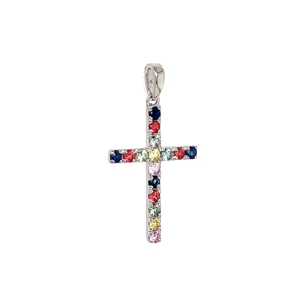 Dije de Zafiros Multicolor en oro blanco 14k.