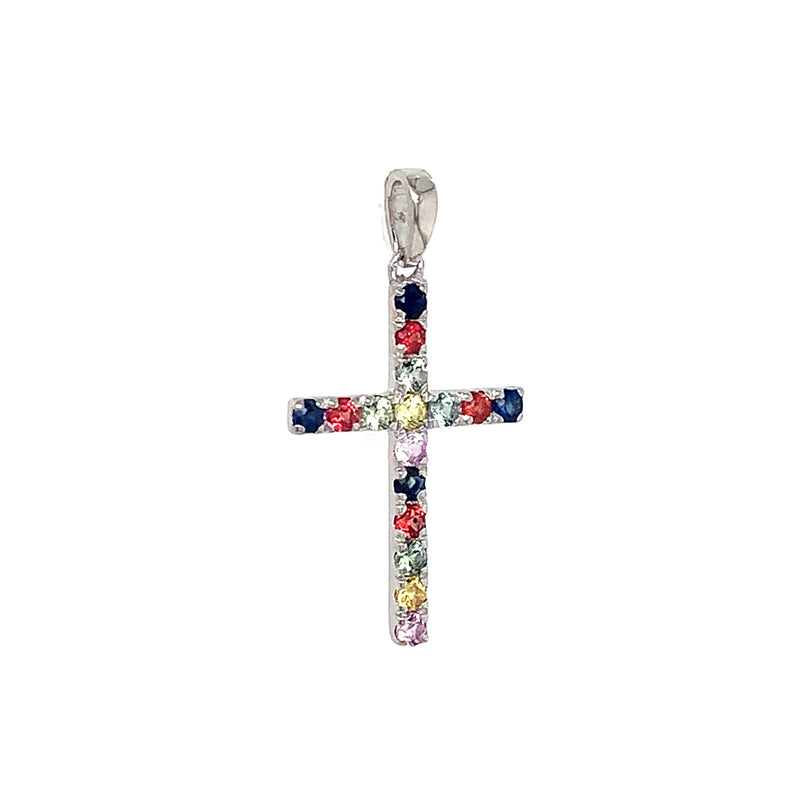 Dije de zafiros multicolor en oro blanco 14k