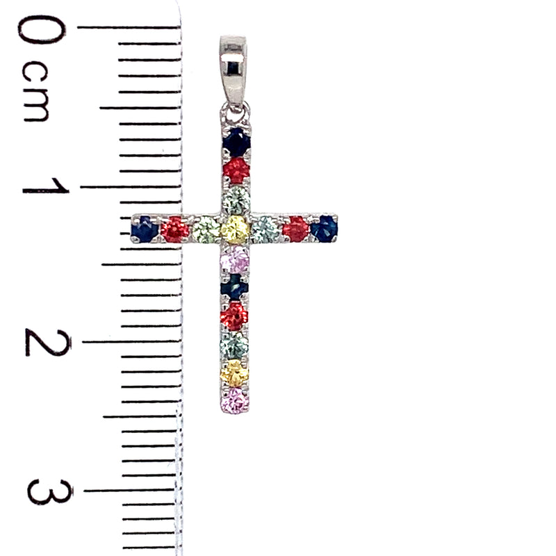 Dije de zafiros multicolor en oro blanco 14k