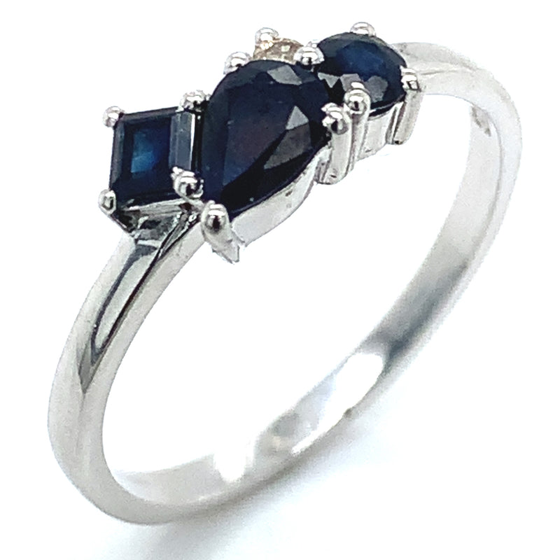 Anillo con zafiros y diamantes en plata 925