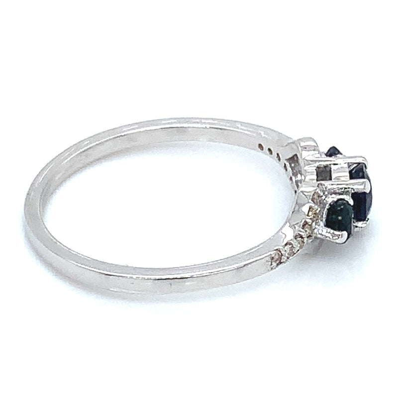 Anillo con zafiros y diamantes en plata 925