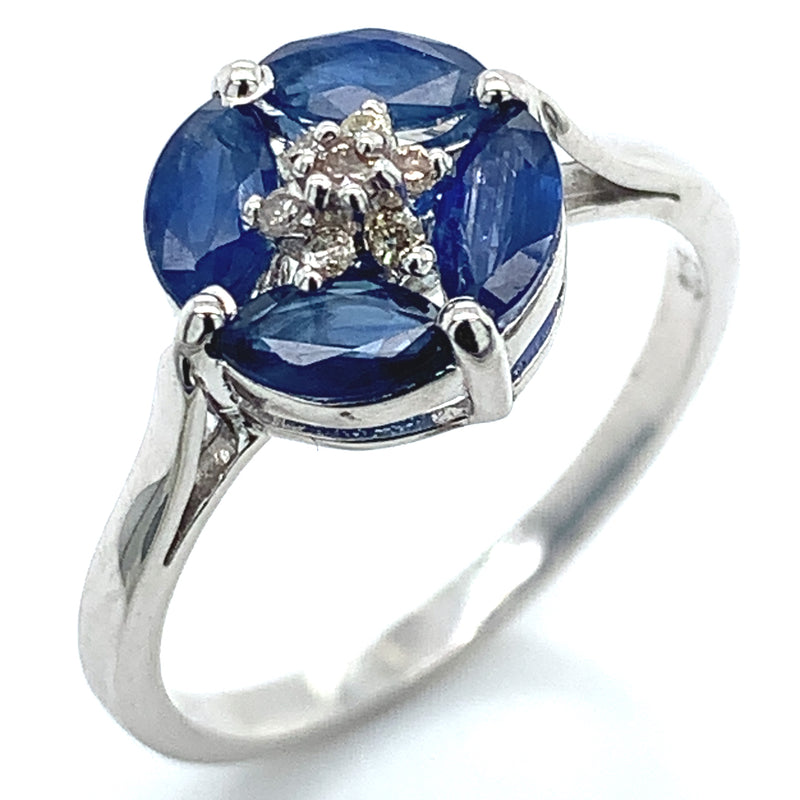 Anillo con zafiros y diamantes en plata 925
