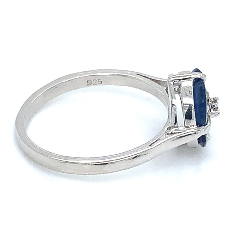 Anillo con zafiros y diamantes en plata 925