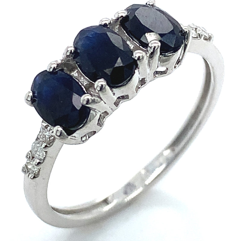 Anillo con zafiros y diamantes en plata 925