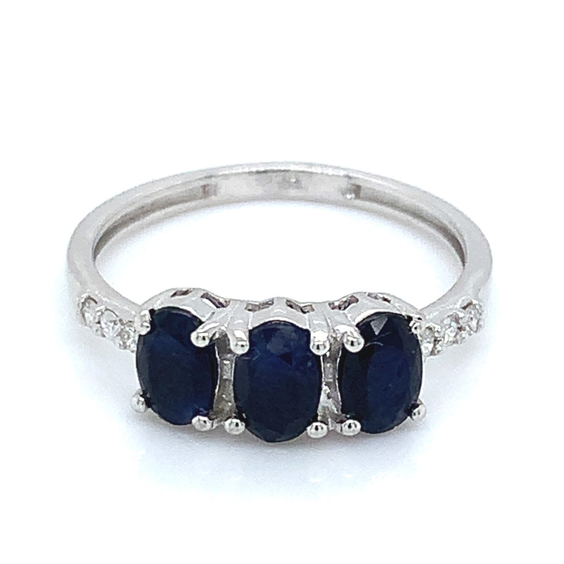 Anillo con zafiros y diamantes en plata 925