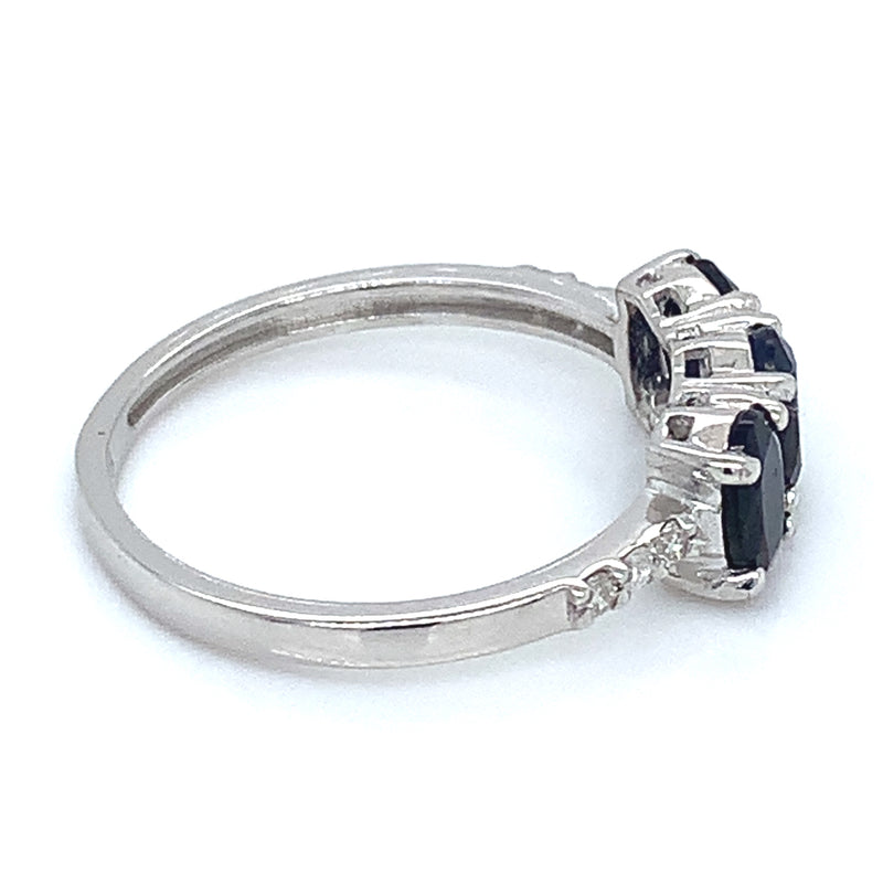 Anillo con zafiros y diamantes en plata 925