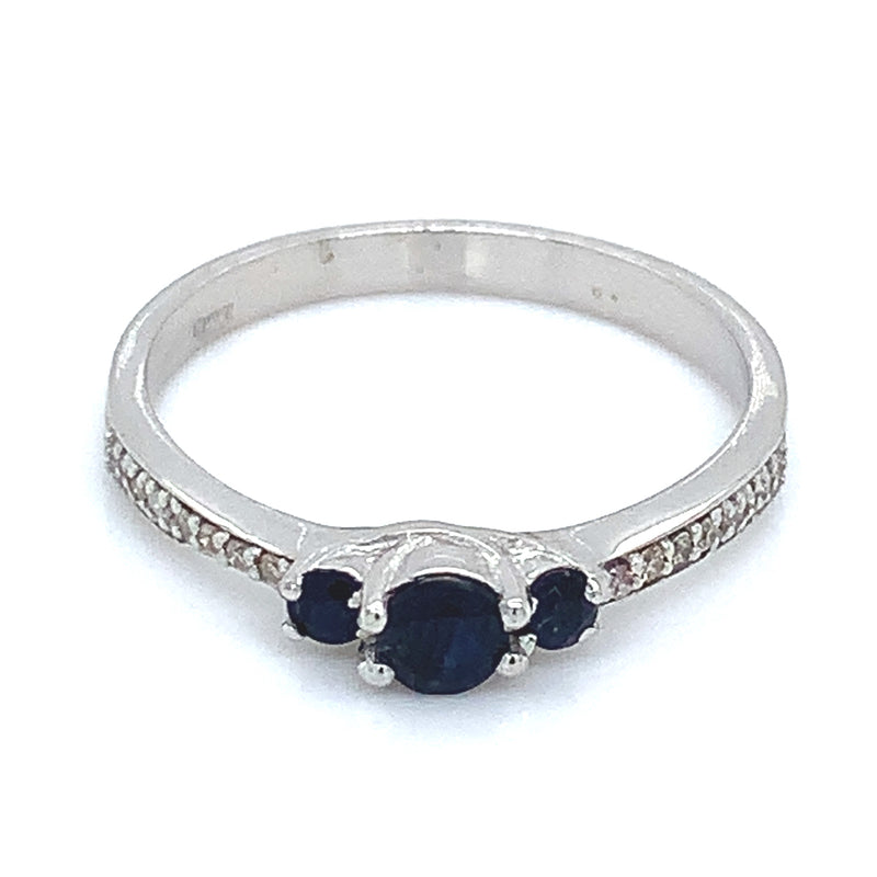 Anillo con zafiros y diamantes en plata 925
