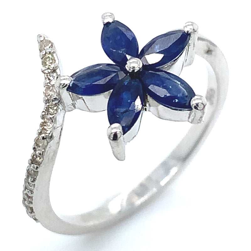 Anillo con zafiros y diamantes en plata 925
