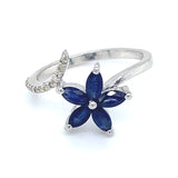Anillo con zafiros y diamantes en plata 925