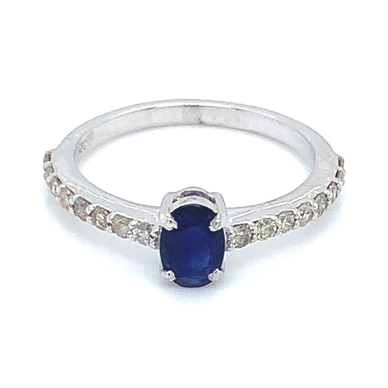 Anillo con zafiro y diamantes en plata 925