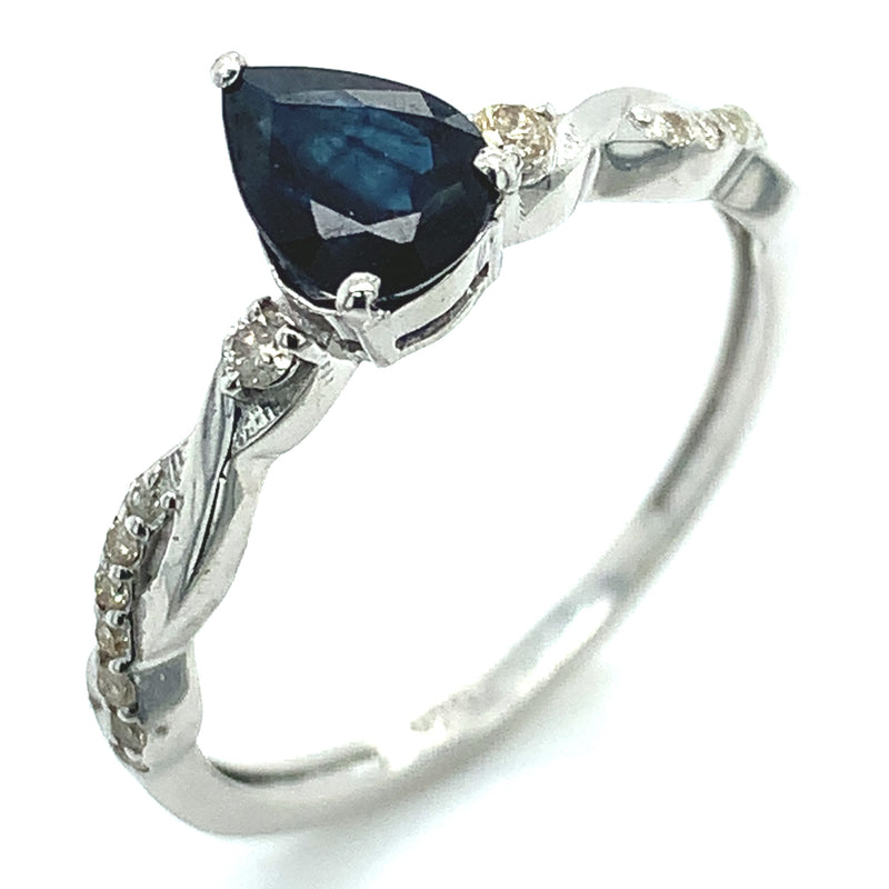 Anillo con zafiro y diamantes en plata 925