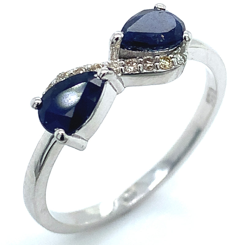 Anillo con zafiros y diamantes en plata 925