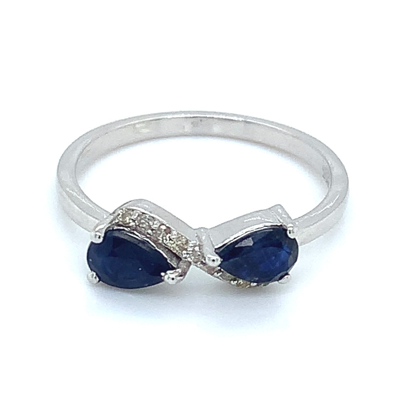 Anillo con zafiros y diamantes en plata 925