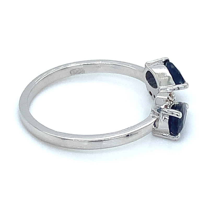 Anillo con zafiros y diamantes en plata 925