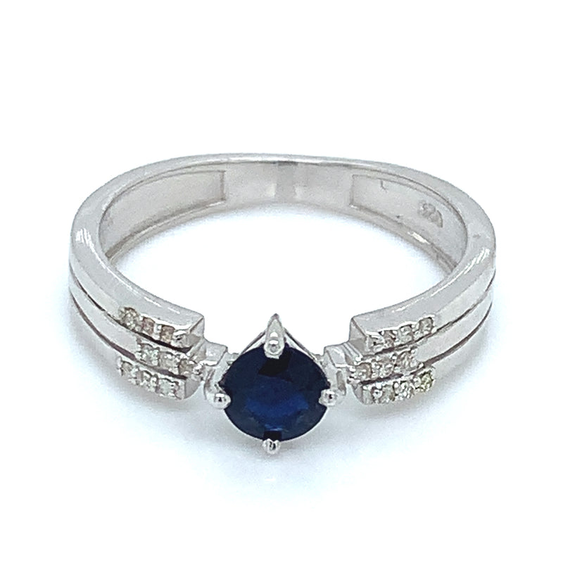 Anillo con zafiro y diamantes en plata 925