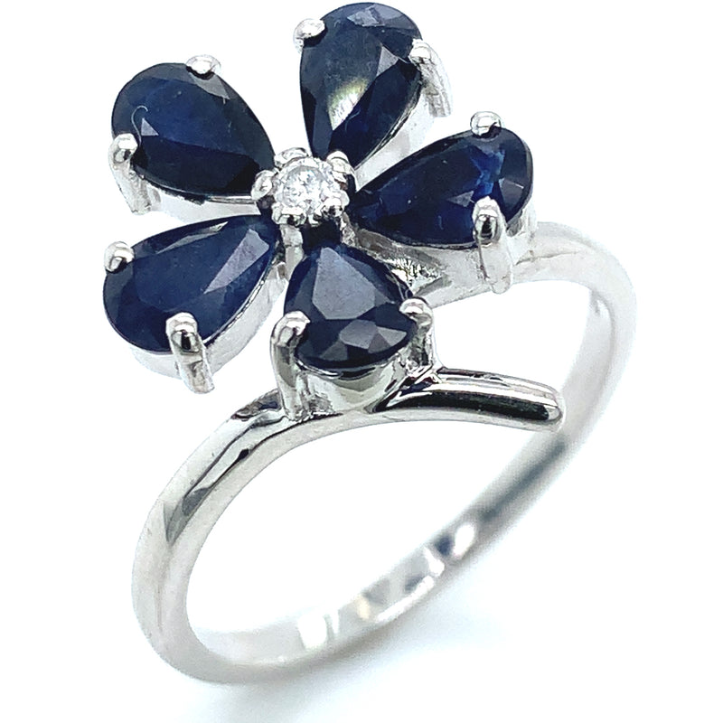 Anillo con zafiros y diamantes en plata 925