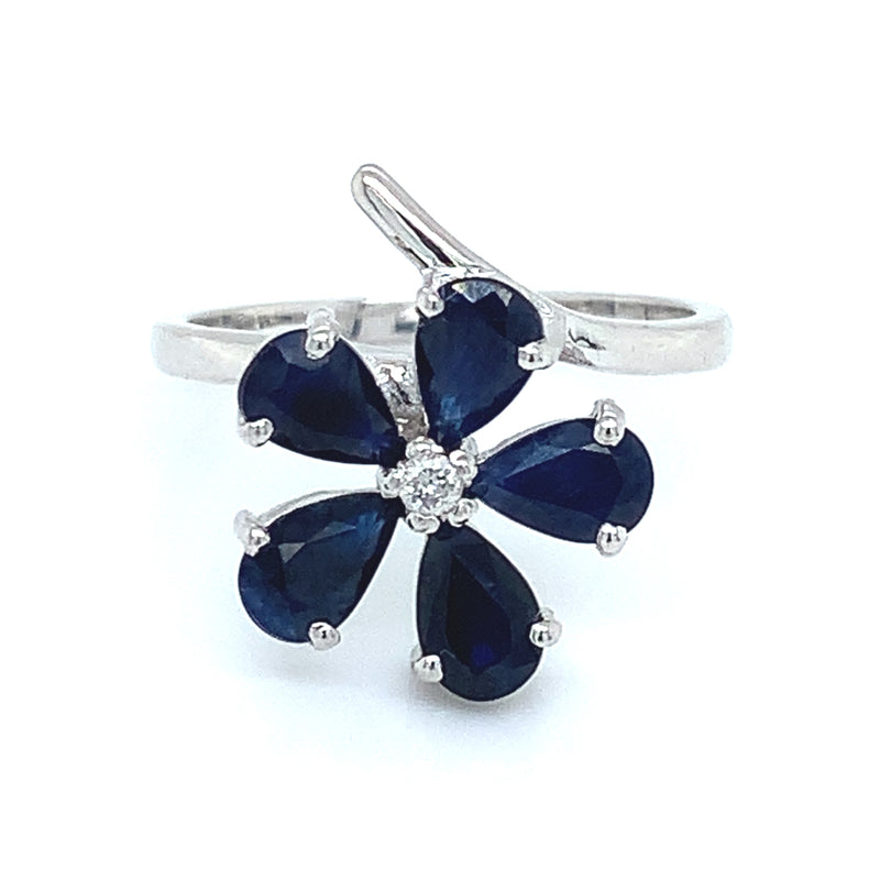 Anillo con zafiros y diamantes en plata 925