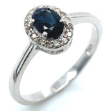 Anillo con zafiro y diamantes en plata 925