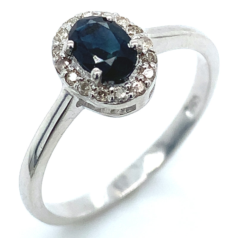 Anillo con zafiro y diamantes en plata 925