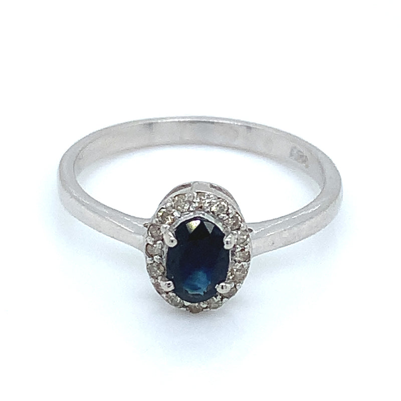 Anillo con zafiro y diamantes en plata 925