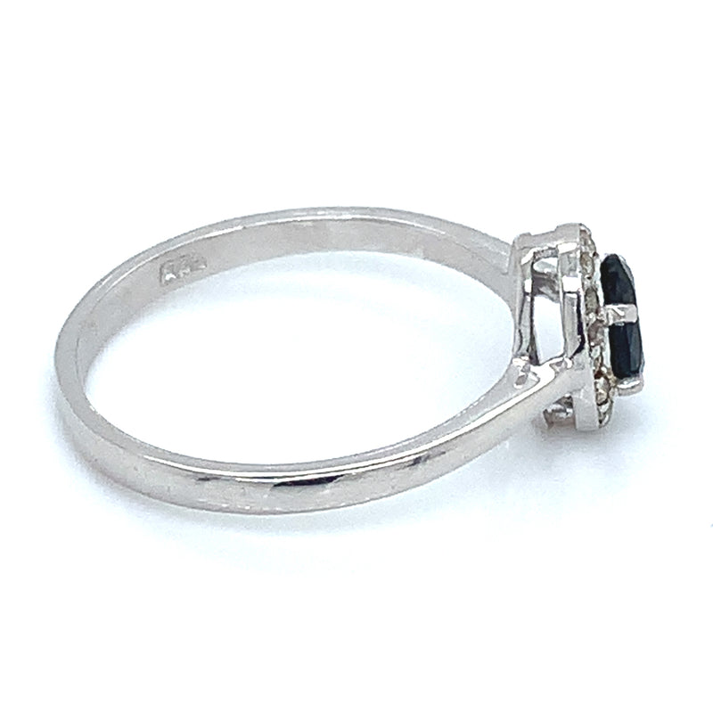 Anillo con zafiro y diamantes en plata 925