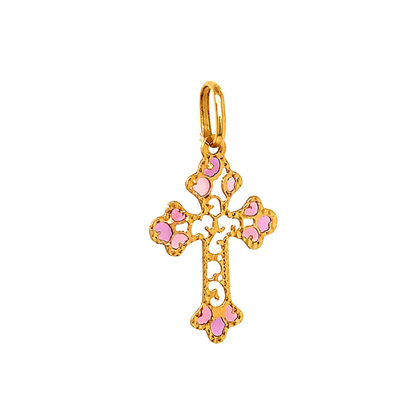 Dije (cruz) con circones en oro amarillo 18kt.