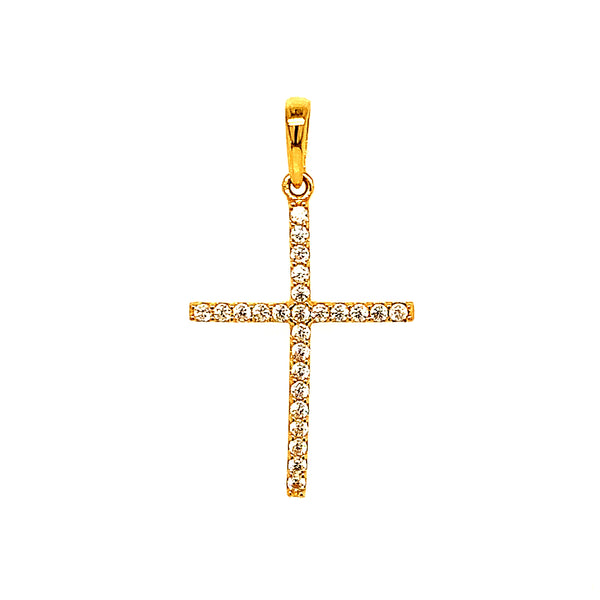 Dije (cruz) con circones en oro amarillo 18kt.